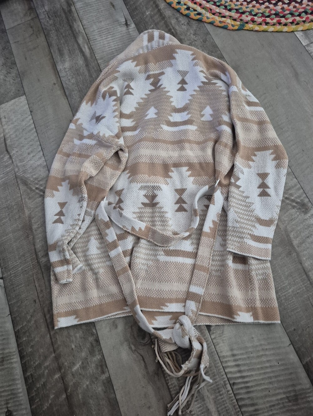 Splendid Knit Cierra Cardigan Sweater Belted Aztec Print Yellowstone Vibes L NWT - Picture 4 of 7